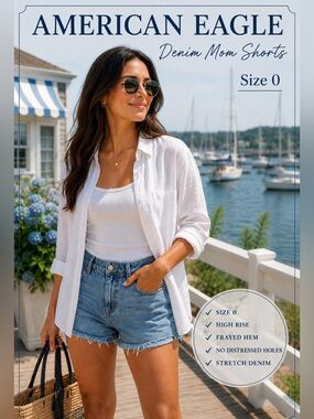 American Eagle High Rise Mom Shorts Size 0 Stretch Denim Frayed Hem